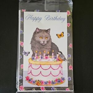 American Greetings Gray and Pink Cat Birthday Card Lot Of 6
